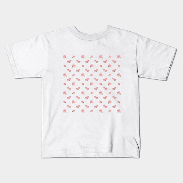 Pink Roses Illustrative Pattern Kids T-Shirt by NataliePaskell